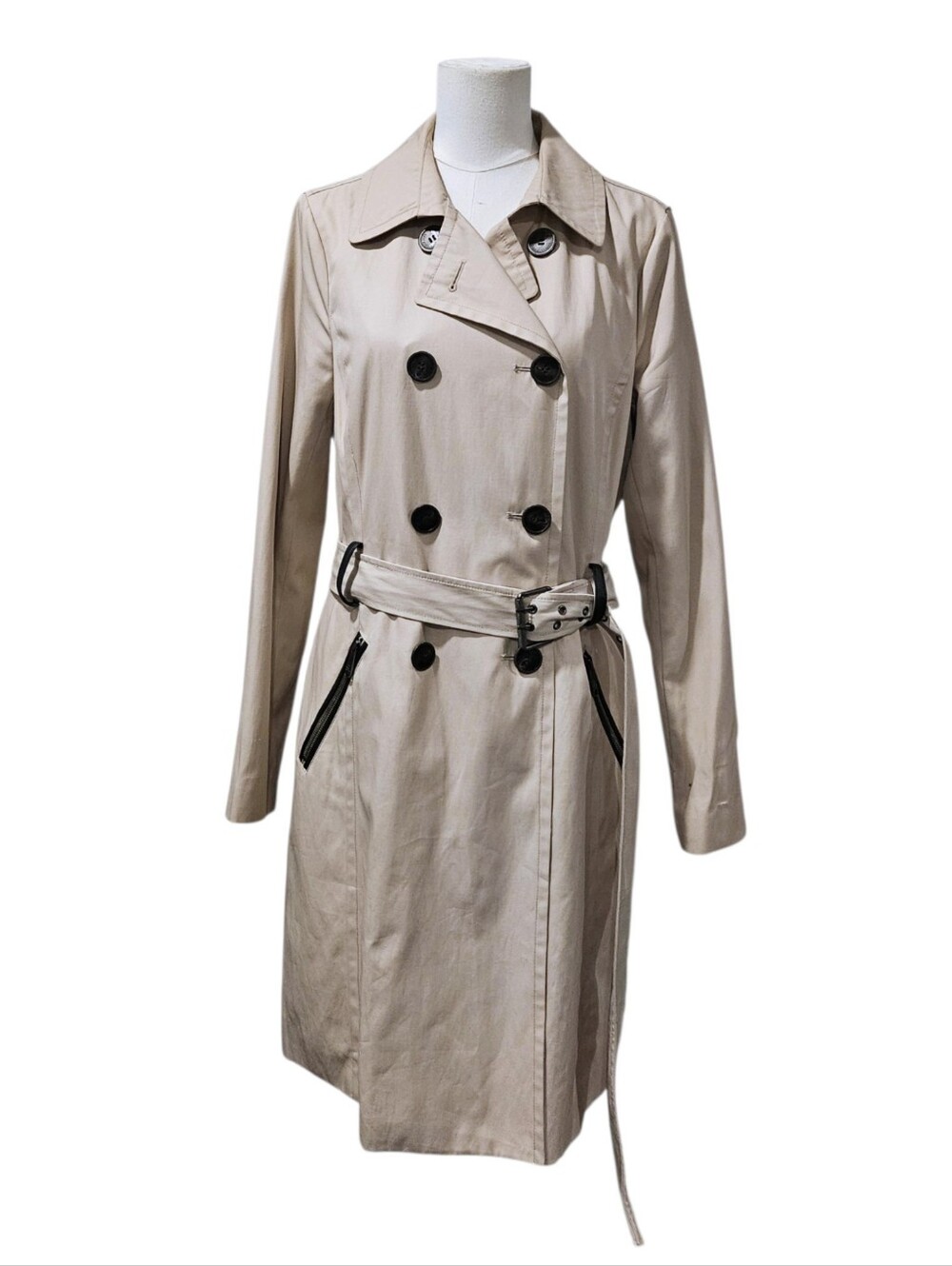 Sam Edelman Light Beige Double-Breasted Trench Coat with Belt Size M